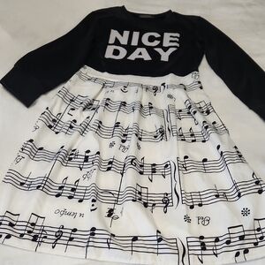 Black and White Long Sleeve Music Note Dress